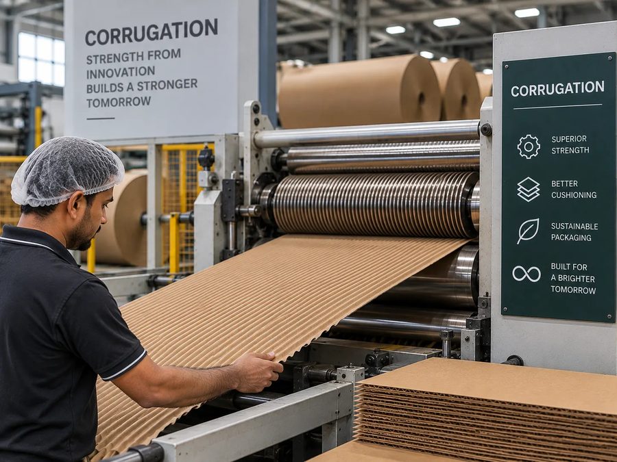 Corrugation step in Krishiv Packaging manufacturing process