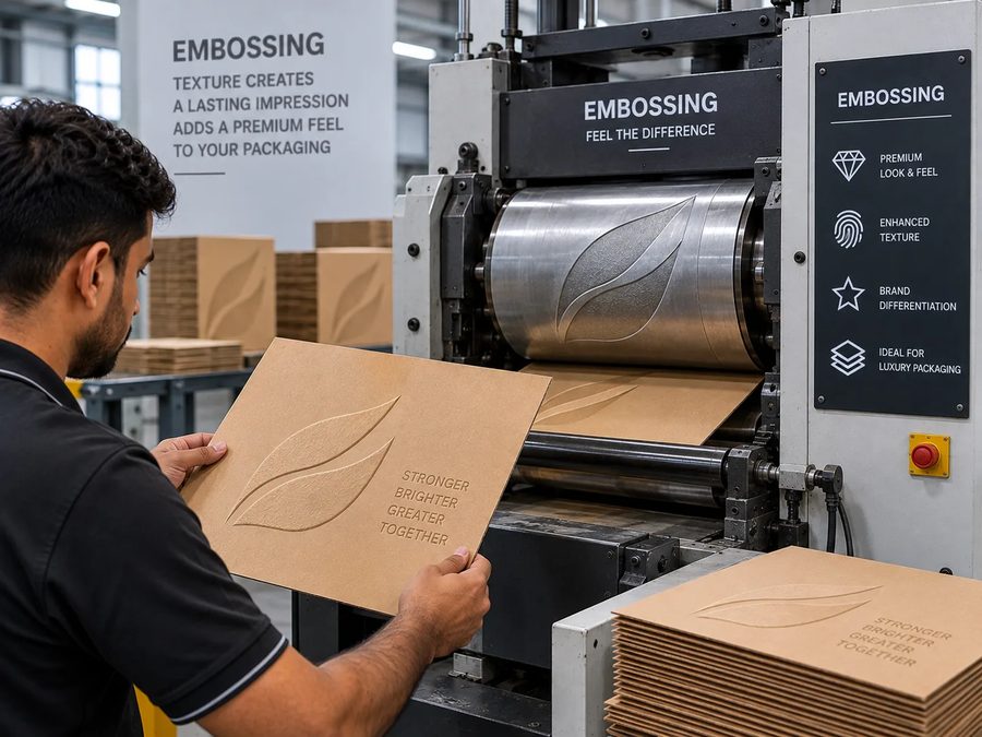 Emboss step in Krishiv Packaging manufacturing process