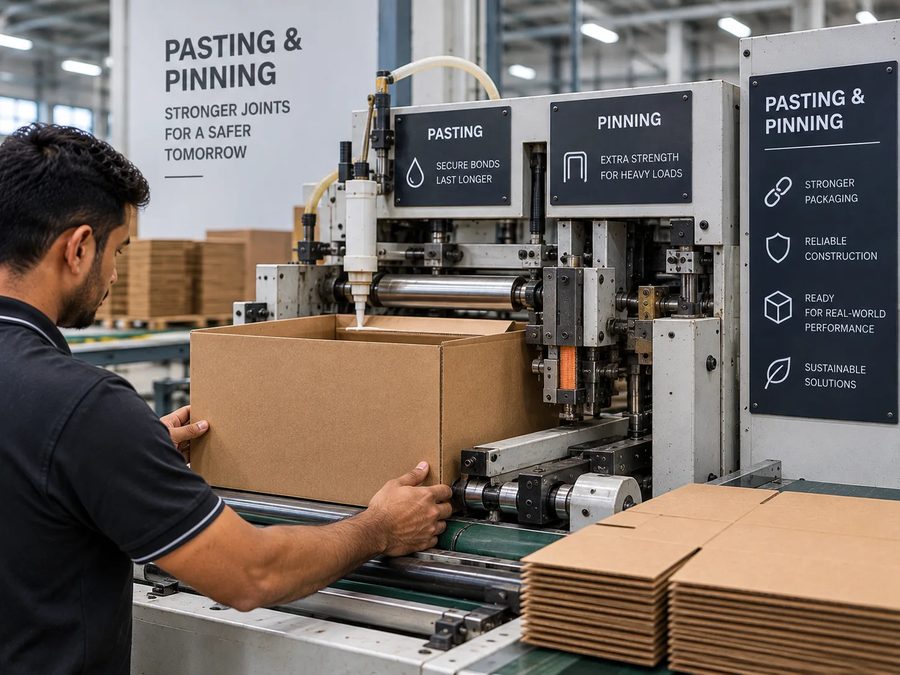 Pasting and Pinning step in Krishiv Packaging manufacturing process