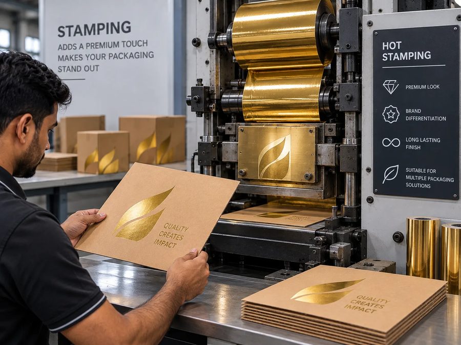 Stamping step in Krishiv Packaging manufacturing process